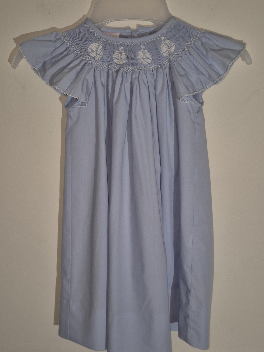 PETIT BEBE Light Blue Smocked & Embroidered Sailboat Shift Dress